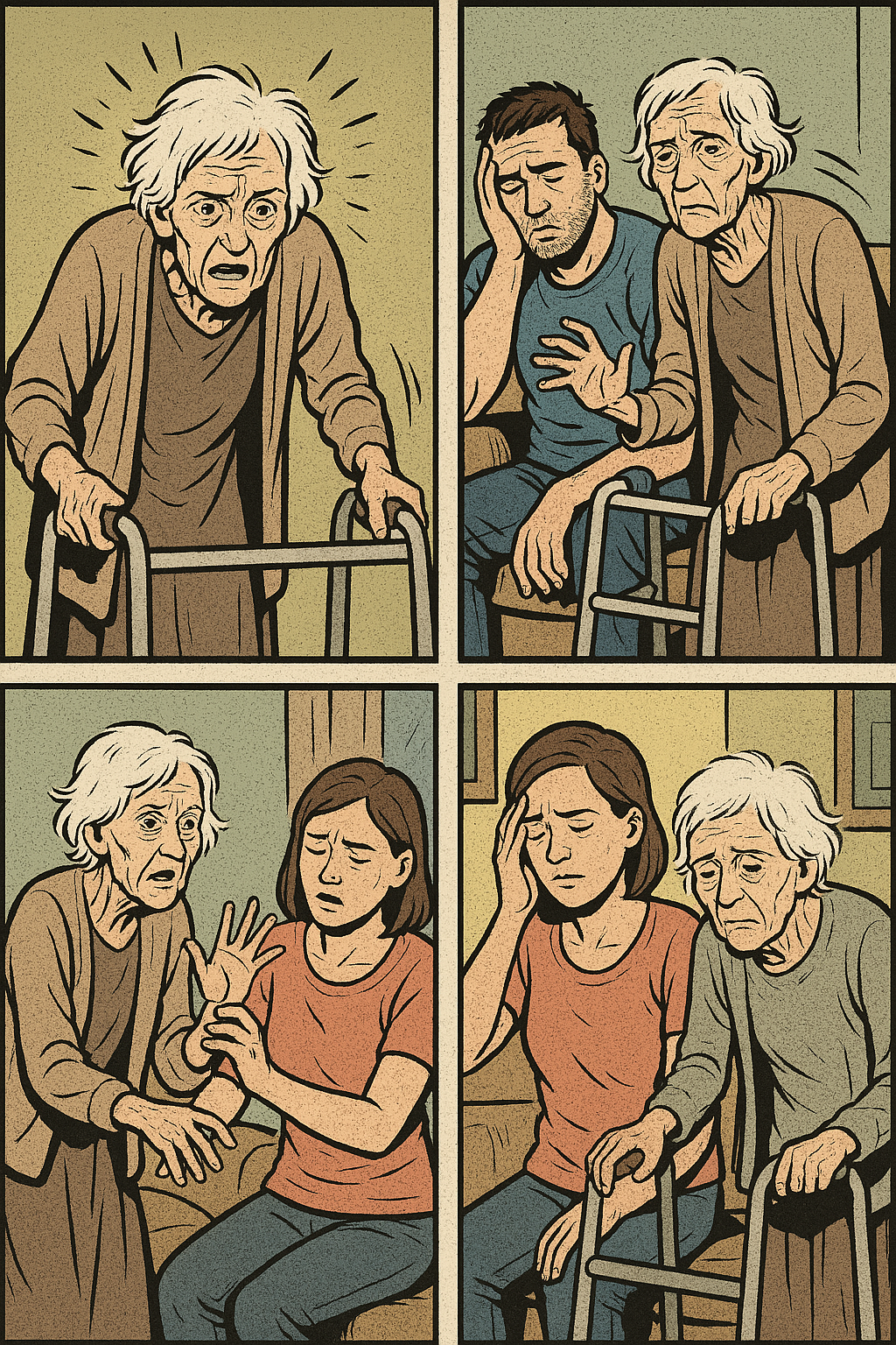 Caso Clínico: Tratamento de Doença de Alzheimer com Cannabis Medicinal 1 A imagem retrata o dia a dia desafiador de um paciente com doença de Alzheimer, que enfrenta seus sintomas debilitantes. Ao seu lado, a família compartilha a dor e o fardo emocional, evidenciando o impacto coletivo dessa condição