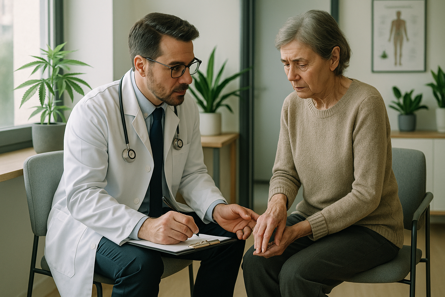 Caso Clínico: Doença de Parkinson e tratamento com cannabis medicinal 2 Paciente com Doença de Parkinson sendo avaliada durante consulta médica.